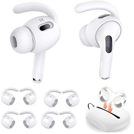 Mijusun 4 Pairs Replacement Ear Hooks for AirPods Pro 2 with Silicone Storage Pouch, Earbuds Cover for AirPods Pro2 Accessory Wing Ear Tips White