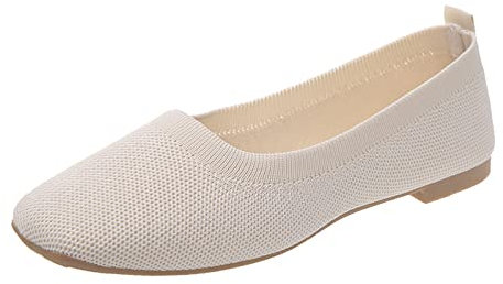 Baskets pour femme - Pieds plats et larges - 42 - Ballerines confortables à enfiler - Légères - Fermées - Tongs sportives et élégantes - Chaussures d'été en tissu - Chaussures de balerine, Blanc., 37