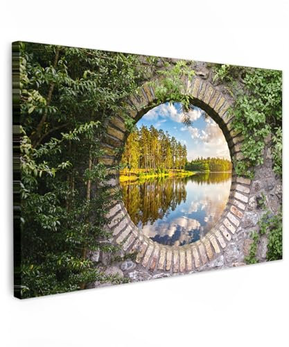 MuchoWow© Impression sur Toile Peinture 90x60 cm Tableau Mural Decoration Salon Reproductions de Tableaux Murale Moderne Arbres - Eau - Vue de la fenêtre