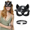 Masque Catwoman Cuir, FainFun Masque de Catwoman Halloween, Demi Masque Cuir et Collier Punk, Catwoman Masque Deguisement, Accessoire Deguisement Catwoman, pour Halloween Carnaval Cosplay
