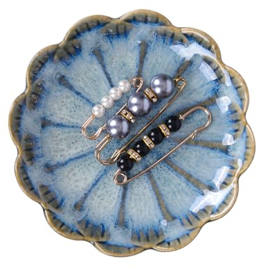 ALXBSONE Plato de joyería con forma de hoja de loto para anillos, bandeja de baratijas, cuenco de cerámica, placa decorativa (pétalos azules)