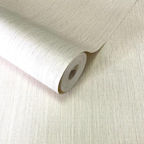World of Wallpaper Roma Plain Texture Wallpaper - Heavyweight Vinyl - Modern for Living Room & Bedroom - Cream/Gold