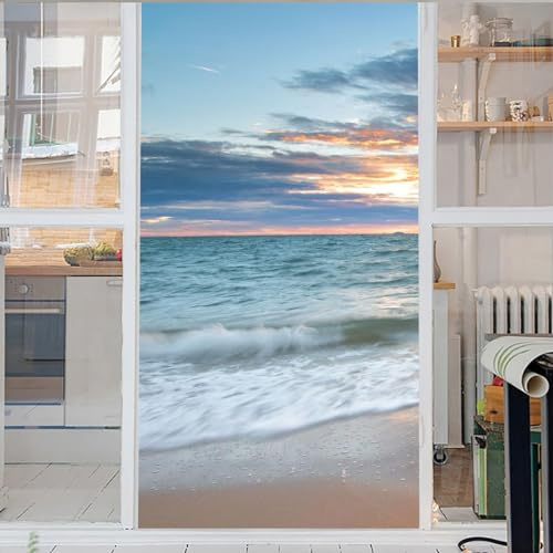 Meer Fensterfolie Glasaufkleber Kinder Zimmer Strand Frosted,Durch Licht,Opaque Privacy Glass Sticker Fensteraufkleber Türfolie 45x60cm