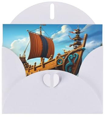 Weiße Wikinger Boot-Druck hochwertiges Perlpapier Grußkarte: 10,2 x 15,2 cm, für Geburtstagskarte, Party-Einladungskarte
