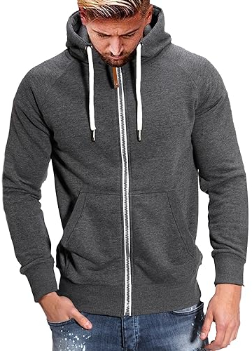 Hoodie Herren Kapuzenjacke Sweatjacke Hoodie Jacke mit Reißverschluss Einfarbig Sportjacke Kapuze Sweatshirt Kordelzug Herbst Winter Kapuzenpullover Männer Übergangsjacke