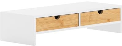 SoBuy Schreibtisch Organizer, Monitorständer mit 2 Schubladen, Monitorerhöhung für Schreibtisch, Monitor Ständer, Bildschirmerhöhung, Büro Organizer, Weiß-Natur, 47x11x18cm BBF02-WN