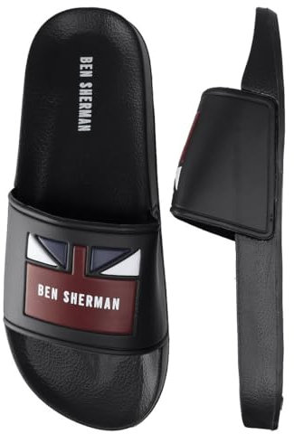 Ben Sherman Union Slip-On Black Synthetic Mens Sliders BS21112_Black_RED