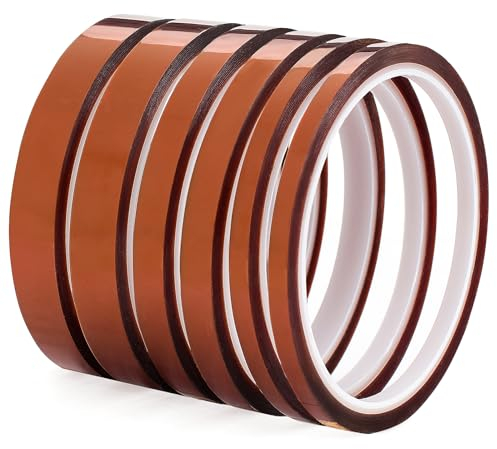 Mooshy Hitzebeständiges Klebeband, 6 Rollen Polyimid Film Klebeband Mehrfachbreite 5/8/12mm Hohen Temperaturen Hitzebeständig Klebeband Für Elektronik Maskieren Löten Drucken Batterie Fixieren
