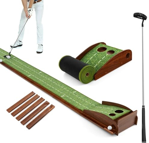 COSTWAY Golf Puttingmatte, Golfmatte mit 1/2/3 Löchern | Auto Rückkehr Übungsmatte mit 3 Golfbällen & Kunstrasen, Putting Trainer Indoor Outdoor für Anfänger, Profis