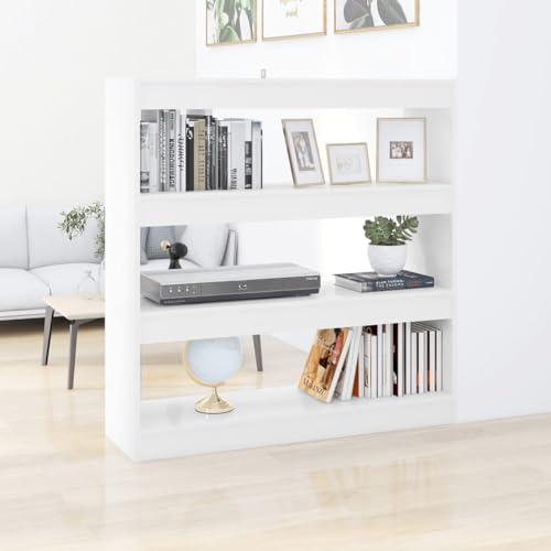 THOYTOUI Bücherregal Raumteiler, Ordnerregal Stehsammler Lagerregal Lagerschrank Geeignet für Schlafzimmer Garten Wohnstube Arbeitszimmer Weiß 100x30x103 cm