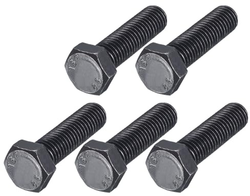 METALLIXITY 5Pzs Tornillos Hexagonales M12-1.75 X 45mm Roscado Grueso UNCs | Grado 8.8 Acero Al Carbono, Acabado En óxido Negro, Cabezal Hexagonal Externo, Para Reparación De Muebles