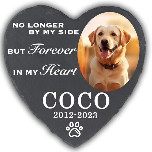 Generico Pietra Commemorativa per Animali Domestici, Lapide Commemorativa a Forma di Cuore per Cane e Gatto, Cuore in Pietra di Ardesia con Foto Personalizzabile del Tuo Animale Domestico e Frasi
