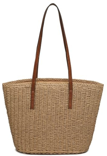 Braguful Women's Shoulder Handbags Beach Chic Tote Purse Leisure Vacation Hobo Bag with Zipper Closure Light Brown