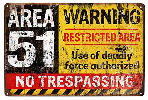 Metall-Blechschild mit Aufschrift Warning Area 51 No Trespassing, lustiges antikes Plakette, Poster, Wanddekoration
