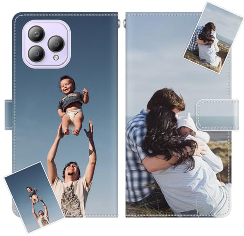 JGOYGYI Personalisierte Leder Handyhülle kompatibel mit CUBOT P80 P60 P50 P40 P30 Note 50 40 30 21 20 X70 X50 X30 X20 Max3,Individuelle Text Bildern Foldable Flip Klapphüllen Case hülle