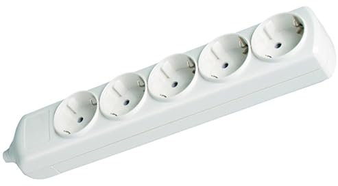 Steckdosenleiste, weiß, 5 Steckdosen ohne Kabel, 16 A, 250 V, seitliche Erdung, Wandmontage