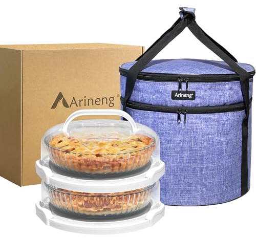 Arineng isolierte Kuchen- und Käsekuchenbehälter mit Deckel, Griffen, rutschfestem Heizkissen, Thanksgiving-Geschenke, Violett, 2 Stück