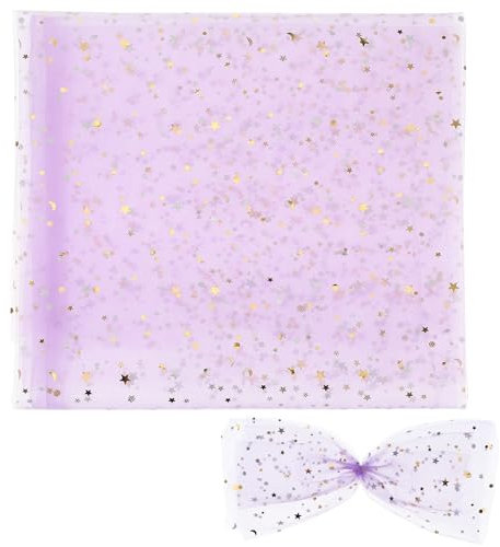 JJUNW Glitzer Tüllstoff, 155x100cm Netzstoff Dekostoff, Tüllstoff mit Sternen Sparkly Stoff Tüll Spitze Stoff Tüll Dekostoff mit kleine Pailletten für Hochzeit Weihnachten Halloween DIY Deko (lila)