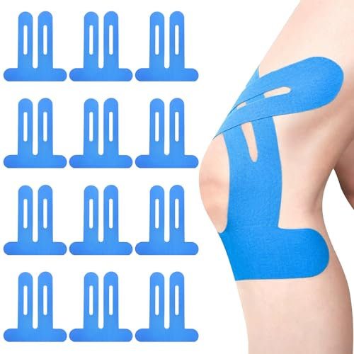 SPOKKI 12 Stück PreCut Kinesiotapes,Blau Kinesiotapes Vorgeschnitten Hautfreundlich Kinesiologie Tape Wasserfestes & Elastisches Physio Tape für Knieschmerzen Erfektem Trage-Komfort