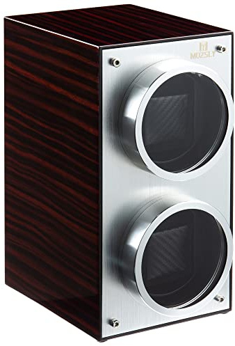 MOZSLY Doppel Uhrenbeweger für Automatik-Uhren mit leiser Motoreinstellung Klavierlack Braun