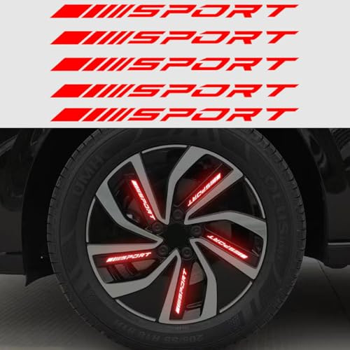 20PCS Universelle reflektierende Felgenaufkleber, Nacht-Sicherheits-Dekorstreifen für Autofelgen, Sport-Logo reflektierende Aufkleber, Motorrad Auto Fahrrad Rad Nacht reflektierende Aufkleber (rot)