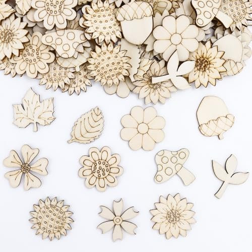 KOBOKO 120 Stücke Streudeko Blumen Deko, Holzblumen Tischdeko, Holz Streudeko Geburtstag, Holzscheiben zum Basteln, Streudeko Frühling für Christbaumschmuck, Kunsthandwerk, Sammelalben, Hochzeitsdeko