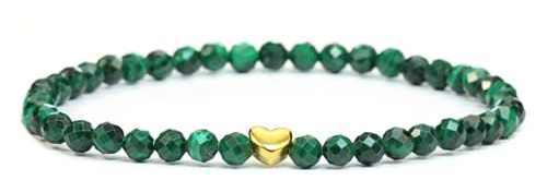 LAKADA Echtes Edelstein Armband mit facettierten 4mm Perlen und Edelstahlherz Heilstein Schutzstein Edelsteinarmband Glücksbringer Talisman Geschenk