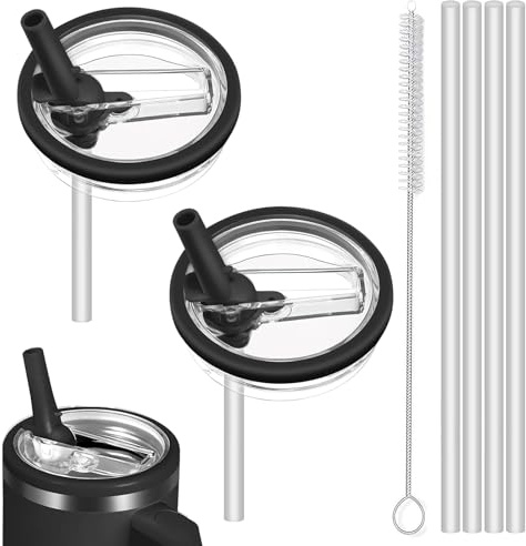Jisrcha Tapa de Repuesto de Vasos para Stanley, 2 Set Reutilizables Tapa de Repuesto para Stanley Cup, Accesorios Stanley, Repuesto a Prueba de Fugas y a Prueba de Polvo, con 4 Pajita (B)