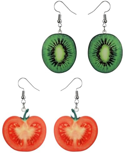 MYGLOAR 2-teilige Damen-Ohrringe, Obst-Ohrringe, Kiwi- & Tomaten-Design, Edelstahl, Dangle, Modern, für Sonderanlässe