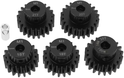 SG Store 5 Stück Mod 1 M1 Ritzel 5 Mm Bohrung Gehärteter Stahl Motorzahnrad 18T 19T 20T 21T 22T mit 5 Mm Bis 3,175 Mm Wellenkupplung für Bürstenlosen RC-Car-Motor