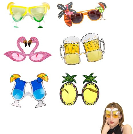 Occhiali da Sole Divertenti,6 Pezzi Occhiali da Festa Hawaiani, Occhiali da Sole Hawaii Divertenti–Set di Occhiali, Accessori per Party Tropicali, Occhiali da Festa Originali per Spiaggia e Carnevale