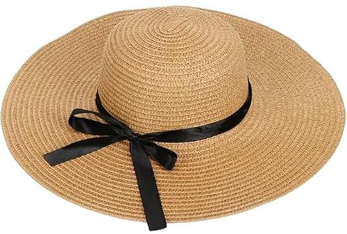 KxrTpx Straw Hat Women, Summer Hats for Women with Wide Brim, Sun Hat for Outdoor Activities & Travel, Ladies Sun Hat Made of Breathable Straw, Foldable Design, Khaki Color