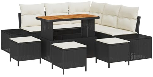 vidaXL Garten-Sofa-Set mit Kissen 9 pcs Schwarz Poly Rattan, Garten- und Terrassen-Ecke, modular, Robustes Sofa-Set, höhenverstellbar, Moderne Lounge, Balkonmöbel