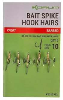 Korum Bait Spike Hook Hairs Barbed Qty 5 | Fishing Hook Bait Attachment | Hair Rig Spike | Ideal for Boilies, Pop-Ups and Wafters | 7mm Barbed Bait Spike Whipped to an Xpert Power Hook