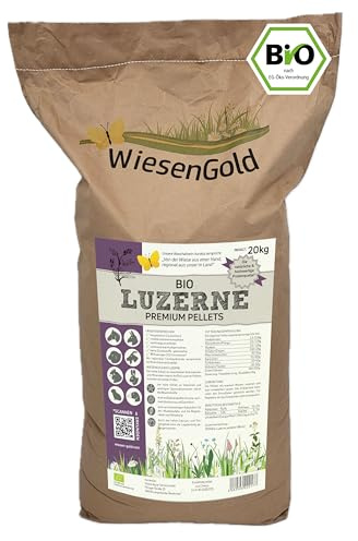 Luzerne Cobs Bio, WiesenGold® Bio Luzerne Pellets/Cobs (20kg) – Premium Pferdefutter, die natürliche Proteinquelle für Tiere, Melassefrei, ohne Zuckerzusatz, staubfrei