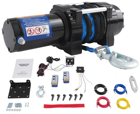 Elektrische Seilwinde 12V mit Fernbedienung, Elektrischer Winde mit Sperrfunktion, Elektrischer Winde für ATV, UTV, SUV, Pickup und Geländefahrzeuge (4500LB, Blau)