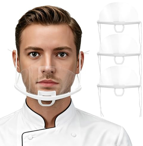 NUOBESTY 10 Pack Clear Catering Masks Reusable Anti-Fog Spit Guard Face Shields Breathable Nose Cover for Restaurant Kitchen Food Service