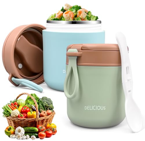 ASMIZ 2 Pcs Stainless Hot Food Flask, 430 ml Vacuum Insulated Lunch Box