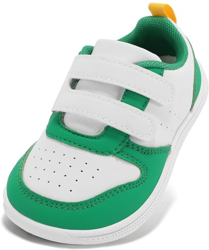STQ Boys Girls Trainers Toddler Wide Toe Box Barefoot Shoes School First Walking Baby Infant Lightweight for Football Kid Running Child with Non-Slip Soft Tennis Prewalker Sneakers White Green Size 9