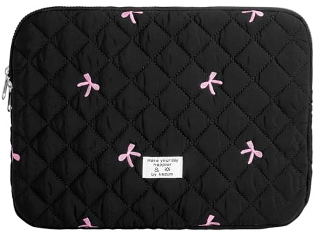 VOSSOT 15 Zoll Ipad Tablet Hülle Laptop Hülle Robustes Nylon Kawaii Stickerei Stoßfestes Tasche Case Weichem Innenfutter Universelle Schwarz für Tablets Laptops Bildschirmgröße von bis zu 15 Zoll