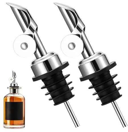 Ruvan - Boquilla de aceite de oliva, 2 piezas, boquilla reutilizable de acero inoxidable, tapón de aceite de oliva con cierre automático, para cocina, barbacoa, bar y restaurante