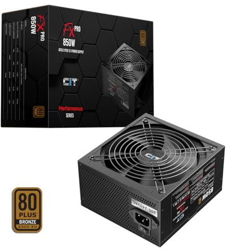 CiT FX Pro 850W PSU Bronze, ATX 3.1 Power Supply PCIe 5.1, PSU 850W Black | Black 850W power supply unit with all 850 watts on the 12V rail, a 12V-2x6 GPU cable, 80 Plus Bronze and a quiet 140mm fan