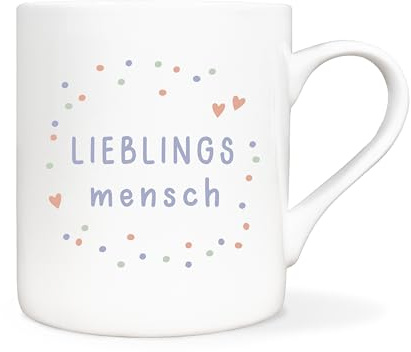 mintkind® Tasse Lieblingsmensch 400 ml – Porzellan Kaffeebecher Weiß | Konfetti Design mit Herzmotiven – liebevolle Geschenkidee zu Weihnachten für Freundin, Partner und Familie