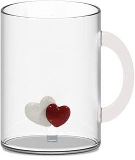 WD Lifestyle - Tazza in Vetro Borosilicato 420ml con Soggetto in Vetro Colorato Interno (Cuori)