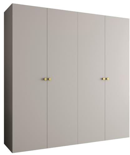 MEBLE KRYSPOL - Kleiderschrank - Garderobenschrank - 200 cm x 202 x 52 cm - Schrank mit Kleiderstange, 4 Türen - für Schlafzimmer, Flur - Parma, Kaschmir, Griff Gold