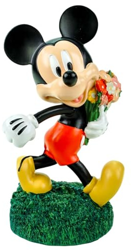 Mickey Mouse Gartenfigur mit Blumen Disney Offiziell lizenzierte Dekofigur 20 cm - Wetterfeste Disney Gartendeko aus Polyresin für Garten, Balkon, Terrasse & Wohnzimmer - Geschenkidee