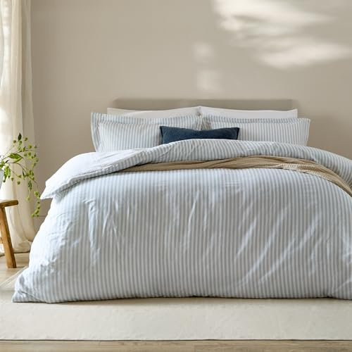 Yard Hebden 100% Cotton Stripe Duvet Cover Set (Blue, Double) | 100% cotton, reversible stripe design, soft breathable comfort