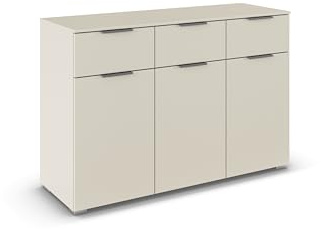 Rauch Möbel Alabama, Kommode, Farbe Beige, Maße 120x81x42 cm | Sideboard, 3-türig, 3 Schubladen, Soft-Close-Funktion, Griff Grau metallic, für Schlafzimmer, Kinderzimmer, Garderobe, Flur