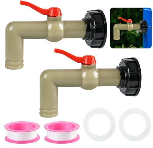 2 Robinets D'écoulement IBC, 90 Degrés Robinet De Sortie IBC S60 x 6, Robinet Pour Cuve Robinet de Sortie Filetage Grossier avec Joint et Ruban Adhésif Adapté Aux Réservoirs D'eau Barils de Pluie