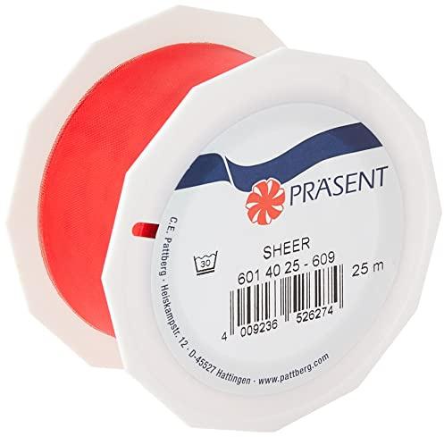 PRÄSENT C.E. Pattberg Sheer Organzaband rot, 25 m Geschenkband zum Einpacken von Geschenken, 40 mm Breite, Zubehör zum Dekorieren & Basteln, Dekoband